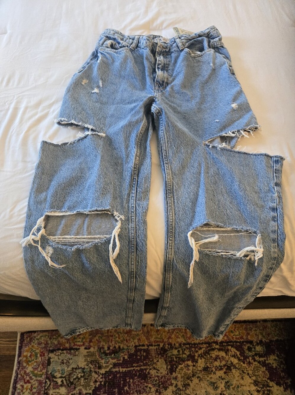 Zara Light Blue Distressed Wide-Leg Jeans (MM Dupe)